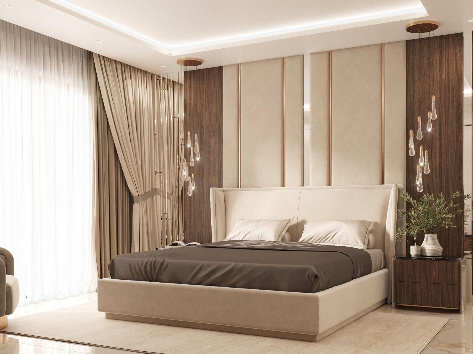 Hay una cama grande en el medio de la habitación.