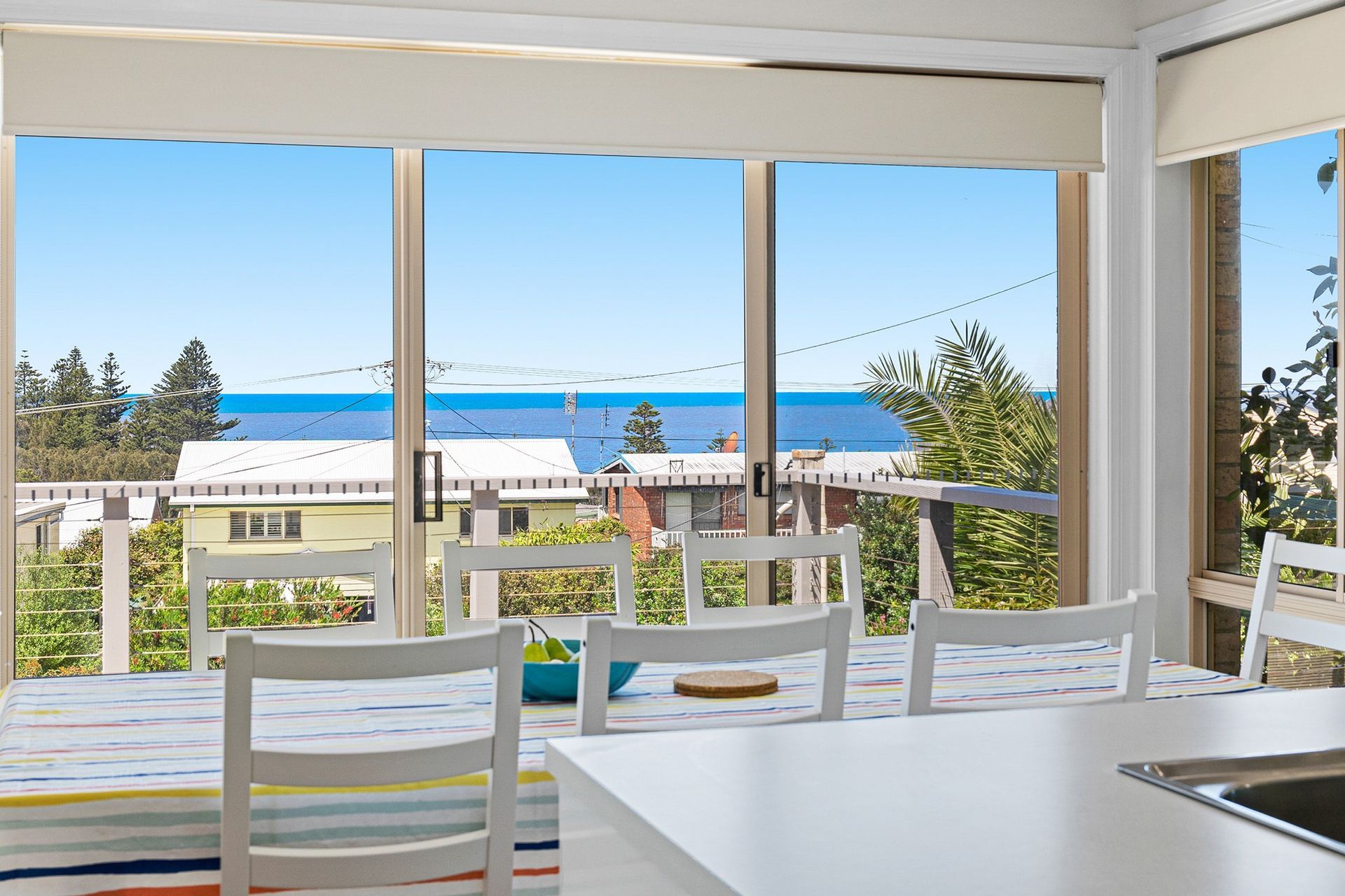 Ocean views from the dining area of Rancho Relaxo @ Tuross Head - ideal family accommodation. 