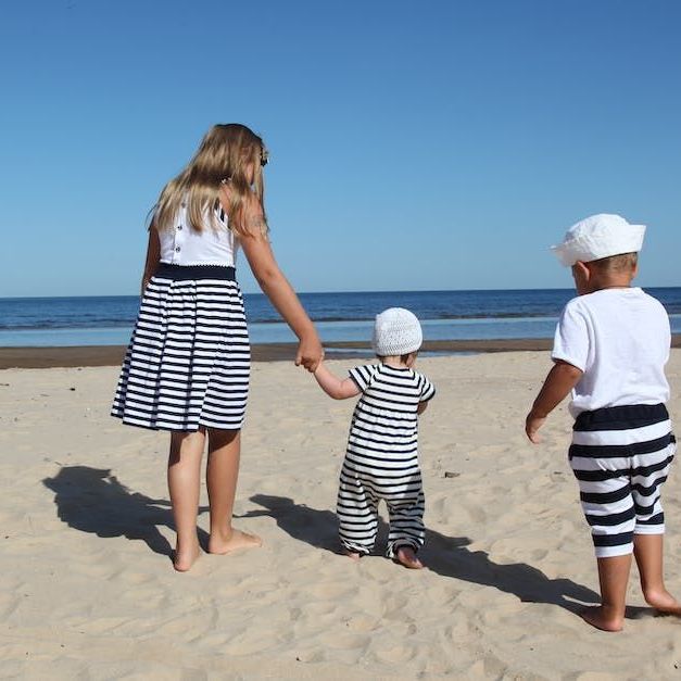 Family walking on beach