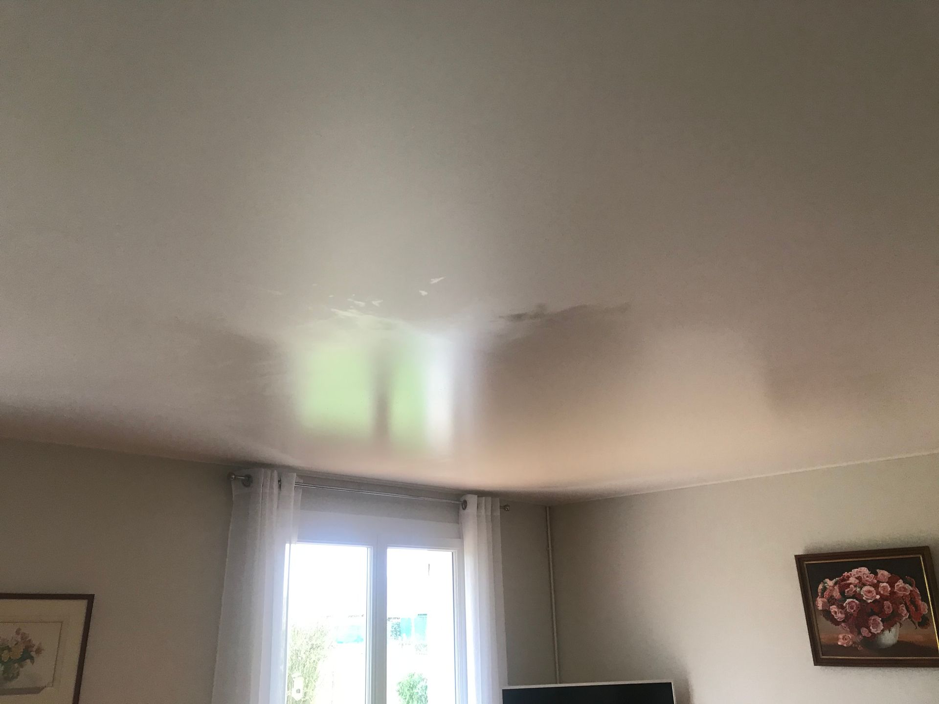 Photo de l'application d'une peinture blanche sur un plafond