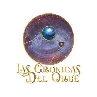 Un logotipo para las crónicas del orbe muestra una galaxia en un círculo.
