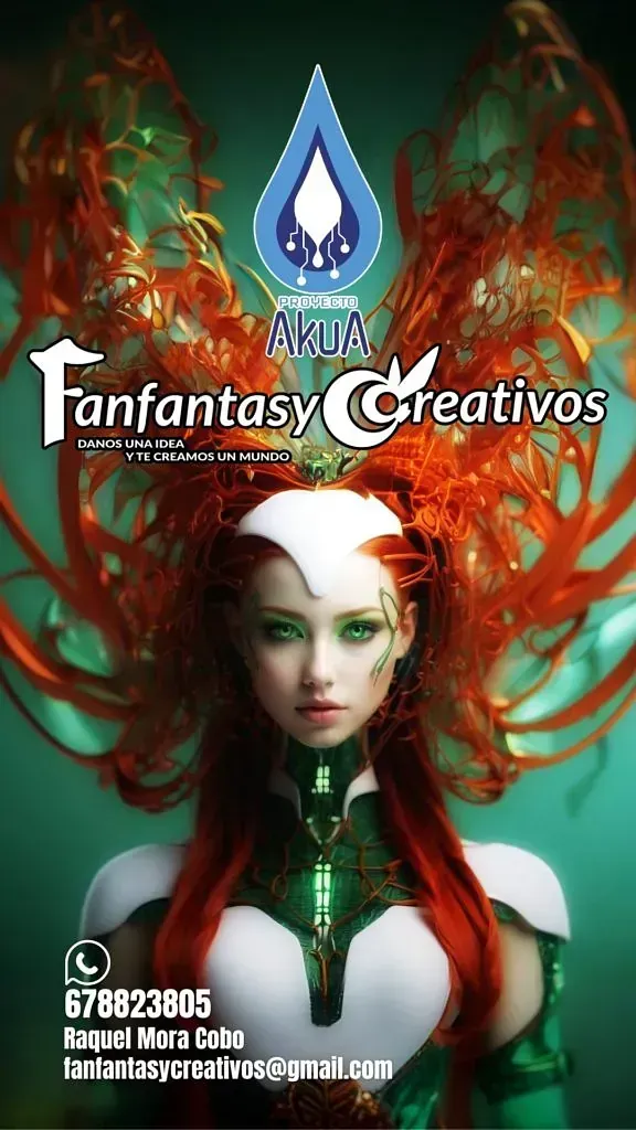 Una mujer con cabello rojo aparece en un cartel de fantasy creativos.