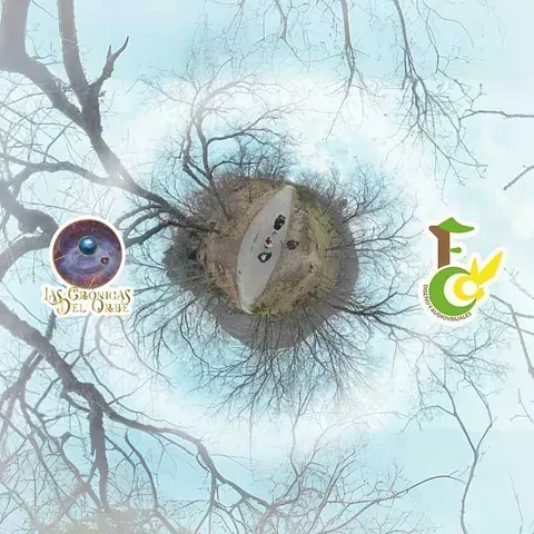 Una vista aérea de un pequeño planeta en medio de un árbol.