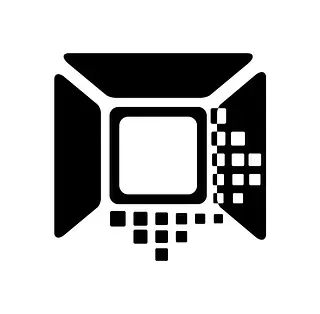 Un icono en blanco y negro de una habitación con un cuadrado en el medio.