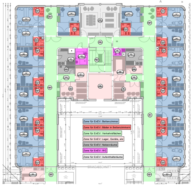Ein Grundriss eines Gebäudes mit vielen Räumen
