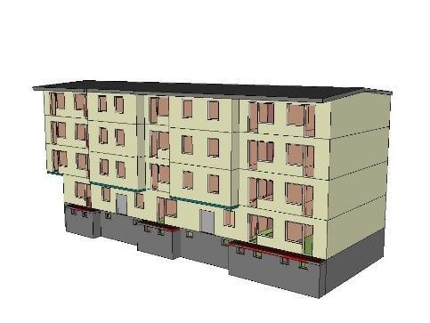 Ein 3D-Modell eines Gebäudes mit vielen Fenstern