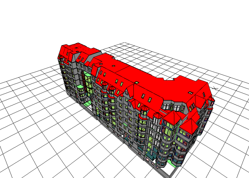 Ein 3D-Modell eines Gebäudes mit einem roten Dach