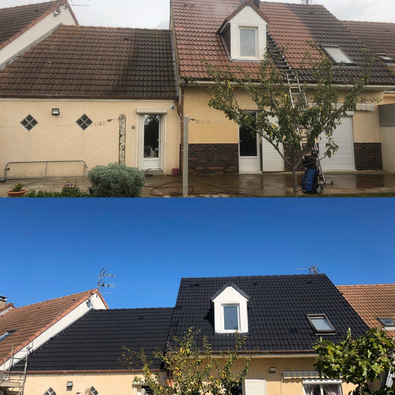 Nettoyage de toiture avant et après