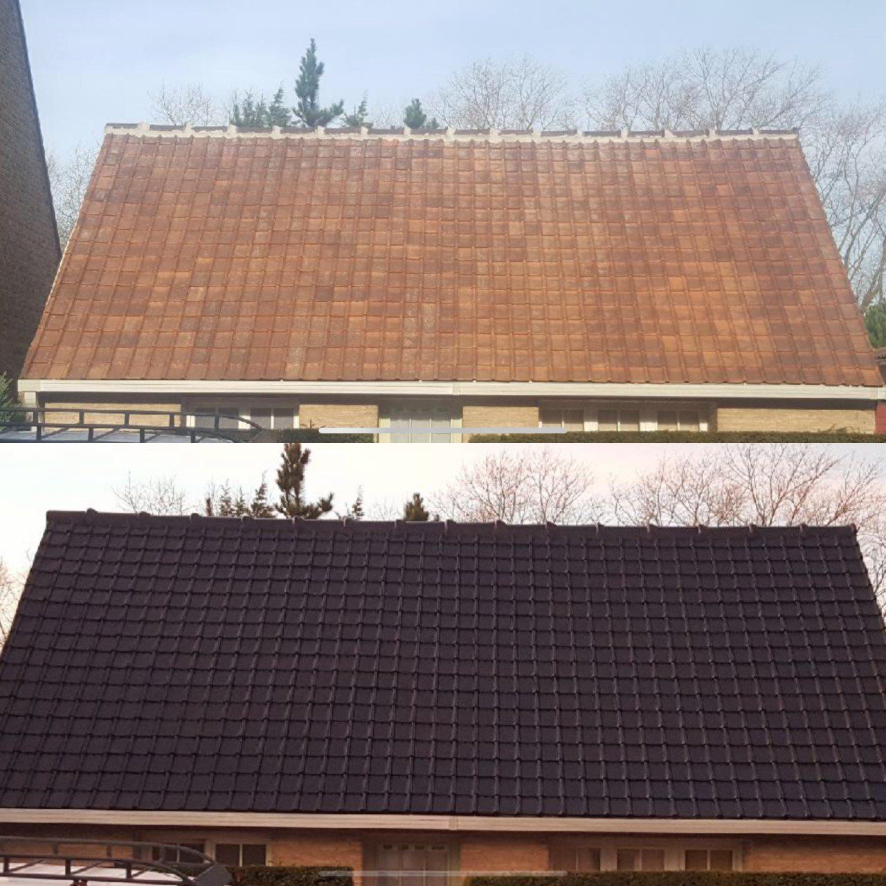 Travaux de nettoyage de toiture avant et après