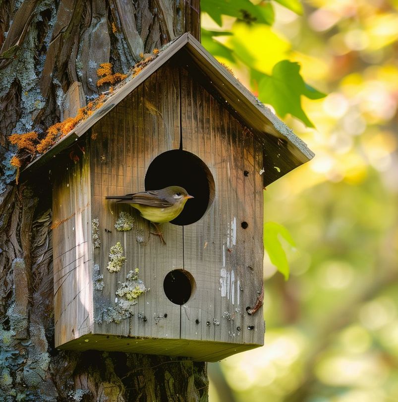 Un nichoir accroché à un arbre pour protéger la biodiversité