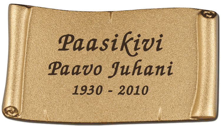 Valettu pergamenttilaatta kaiverretulla tekstill&auml; n:o 1
