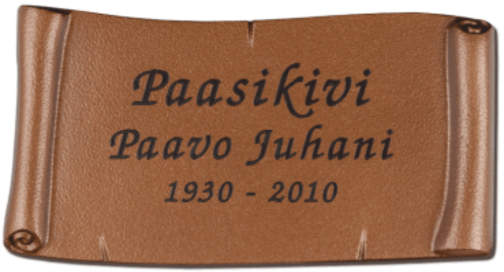 Valettu pergamenttilaatta kaiverretulla tekstill&auml; n:o 3