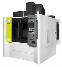 CNC-Vertikalfräsmaschine, weiß und grau mit grünen Akzenten, Bedienfeld sichtbar.