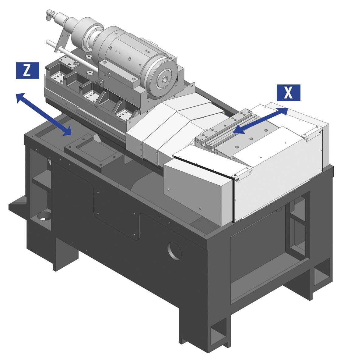 CNC-Drehmaschine mit X- und Z-Achsenanzeigen.