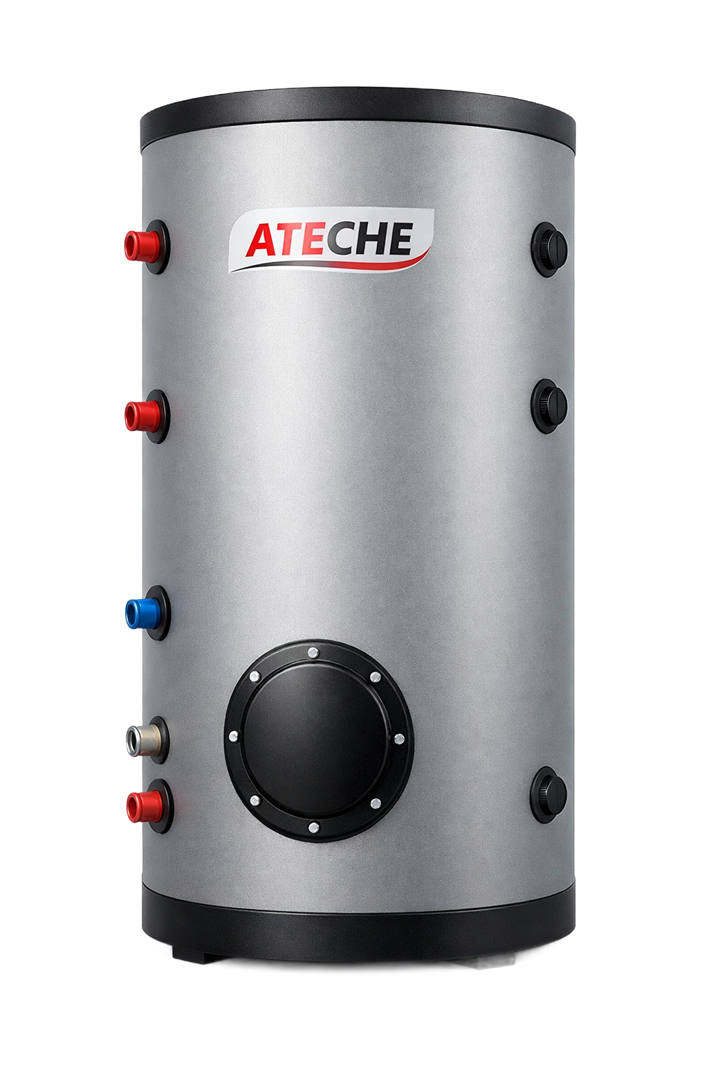 Appareil rectangulaire blanc avec bouton d'alimentation circulaire et voyants lumineux, sur fond vert.