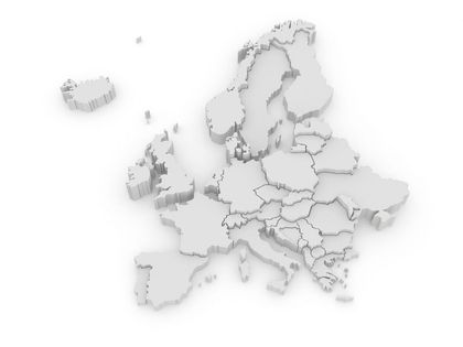 Un mapa 3D de Europa con todos los países y sus capitales.