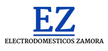 A blue and white logo for electrodomesticos zamora