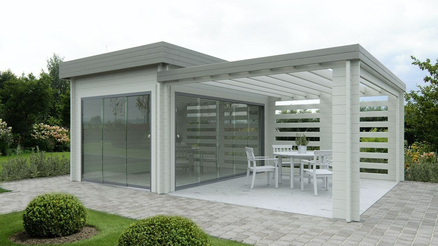 Studio de jardin gris clair