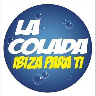 Logotipo para "La Colada Ibiza Para Ti" sobre fondo azul con burbujas; texto blanco, acento amarillo.