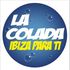 Logotipo para "La Colada Ibiza Para Ti" sobre fondo azul con burbujas; texto blanco, acento amarillo.