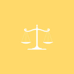 Escala de balance de blancos sobre fondo amarillo, que simboliza justicia y equidad.