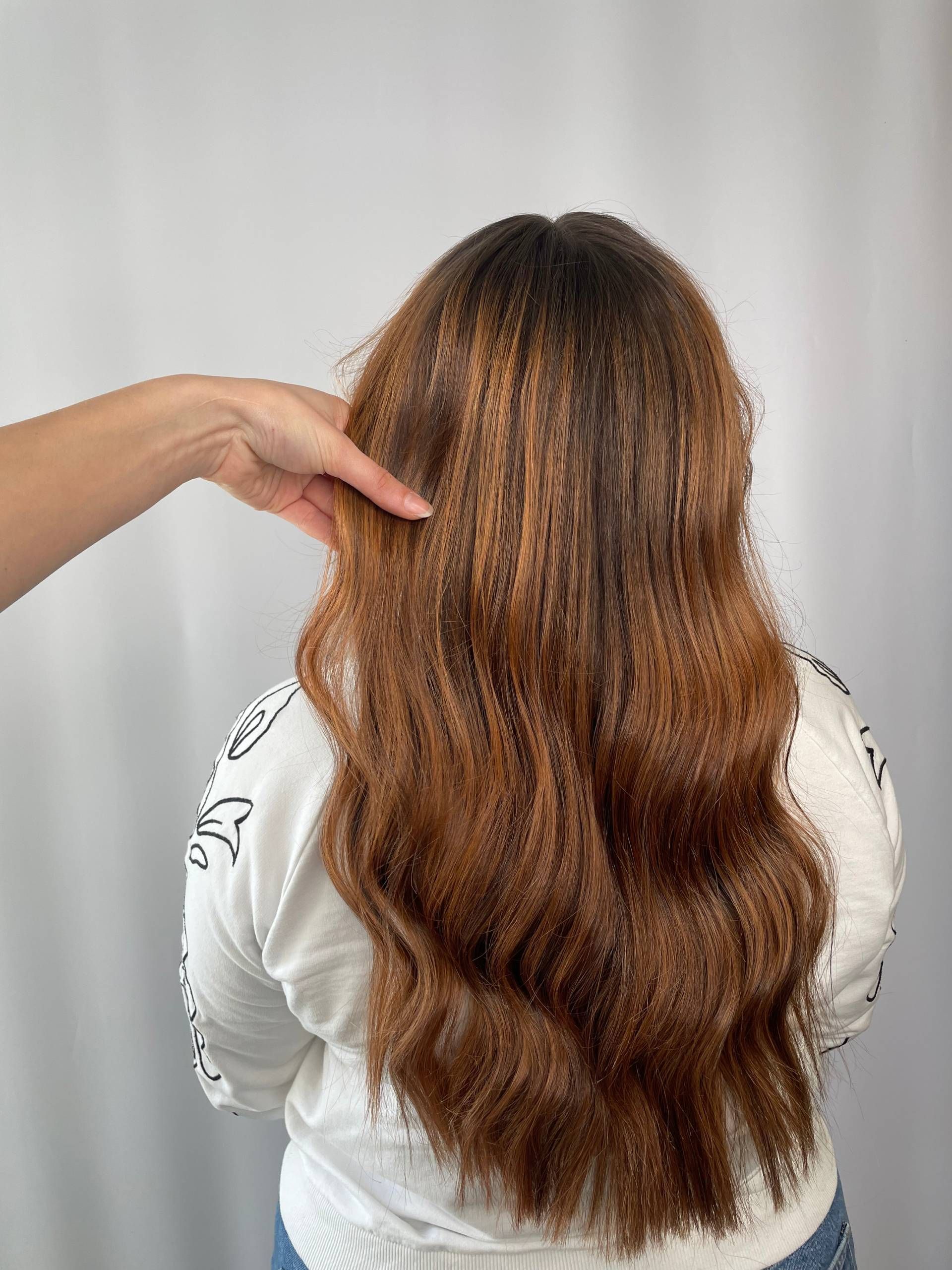 Braune Haare einer Frau von hinten