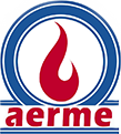 El logotipo de Aerme tiene una llama roja en un círculo azul.