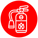 Un icono de un extintor de incendios en un círculo rojo.