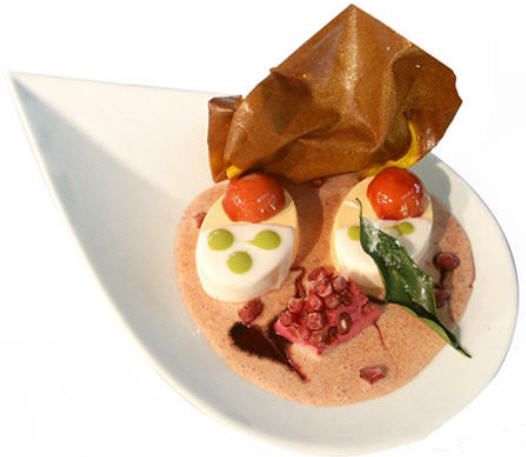 Ein Teller mit Essen mit Eiern und Tomaten darauf