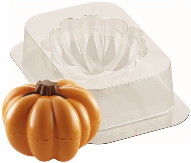 Ein kürbisförmiger Plastikbehälter neben einem durchsichtigen Behälter