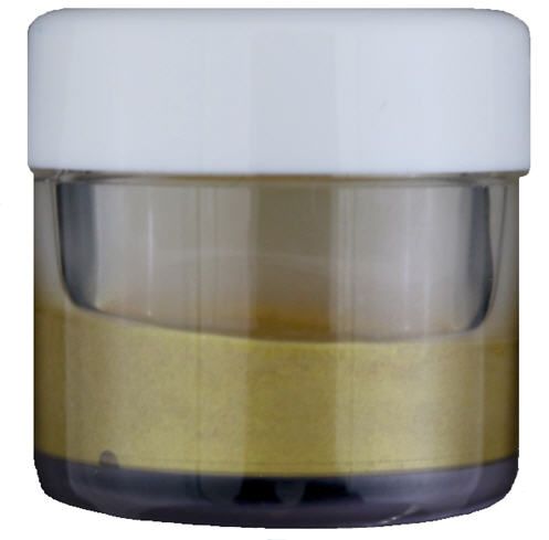 Ein Glas mit weißem Deckel und einer gelben Flüssigkeit darin.