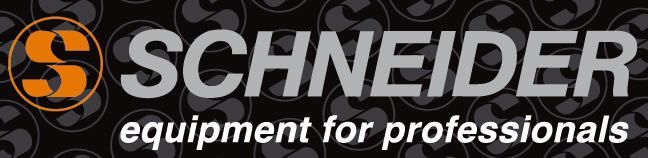 Ein Logo für Schneider-Ausrüstung für Profis auf schwarzem Hintergrund