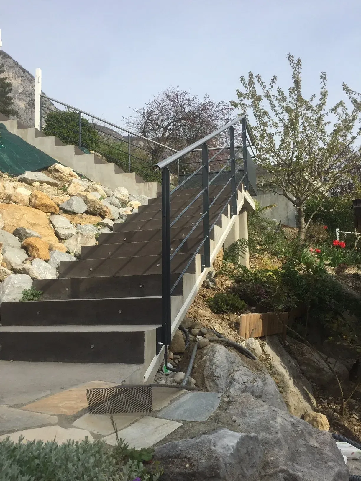 Escalier extérieur et végétation