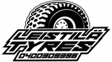 Leistil&auml; Renkaiden logo: Musta rengasgrafiikka tyylitellyn tekstin ja puhelinnumeron yl&auml;puolella.