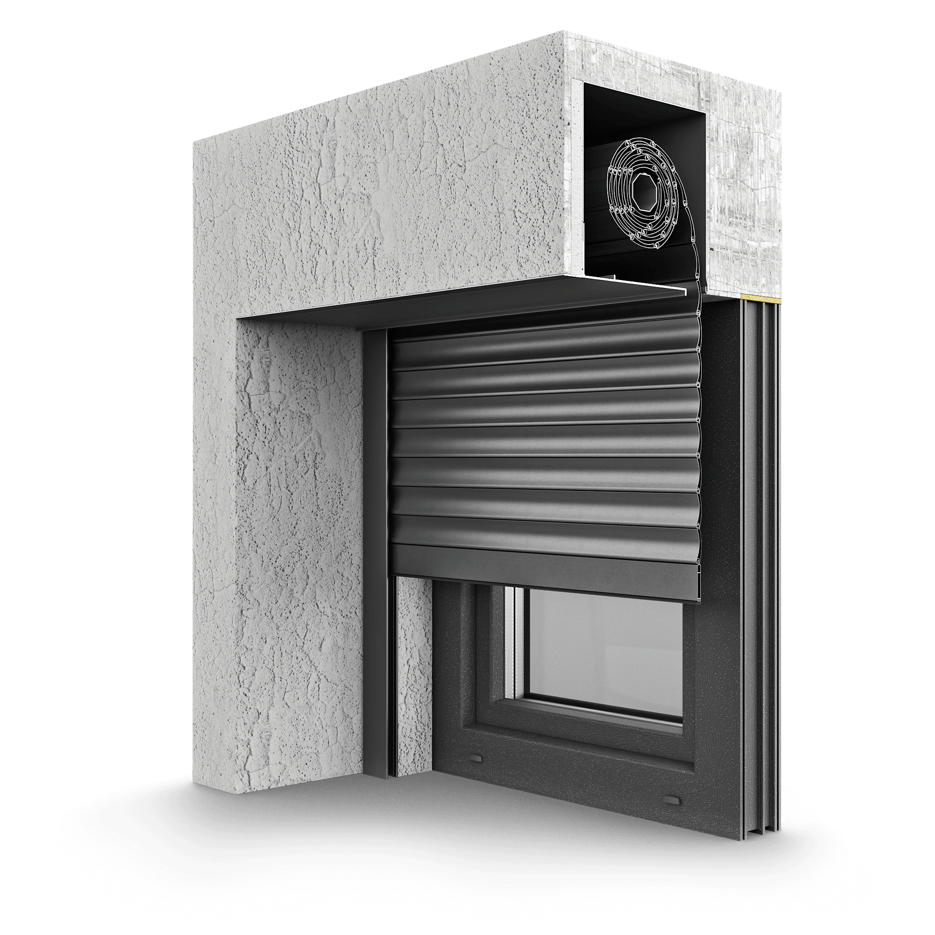 Ein Bild von einem Fenster mit einem Rollladen