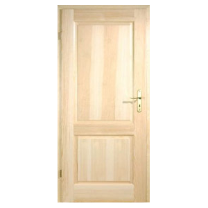 Eine Holztür mit Griff auf weißem Hintergrund