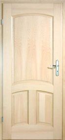 Eine Nahaufnahme einer Holztür mit einem Griff.