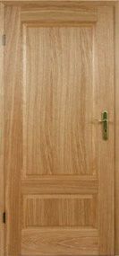 Eine Nahaufnahme einer Holztür mit einem grünen Griff.