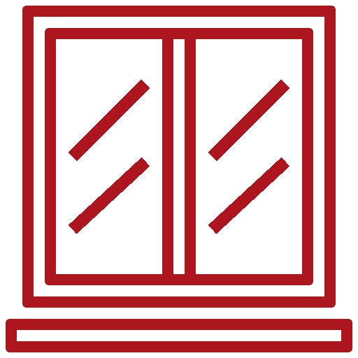 Ein rotes Symbol eines Fensters mit zwei Linien darauf.