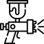 Un icono en blanco y negro, dibujado linealmente, que representa una pistola de pintura con un bote en la parte superior.