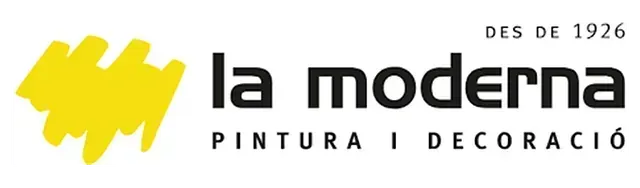 The logo for La Moderna, featuring a yellow brushstroke icon followed by black text: 
