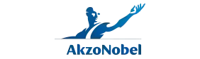 El logotipo de AkzoNobel, que presenta una silueta abstracta azul de una figura humana que se eleva, sobre el texto 