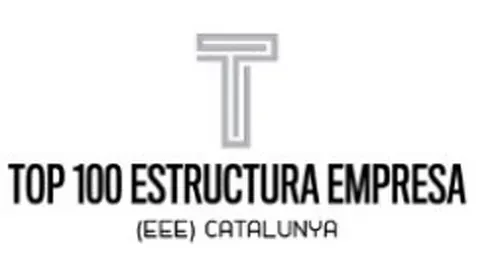 Logotipo de Top 100 Estructura Empresa (EEE) Catalunya, que presenta una letra T estilizada sobre el texto sobre un fondo blanco.