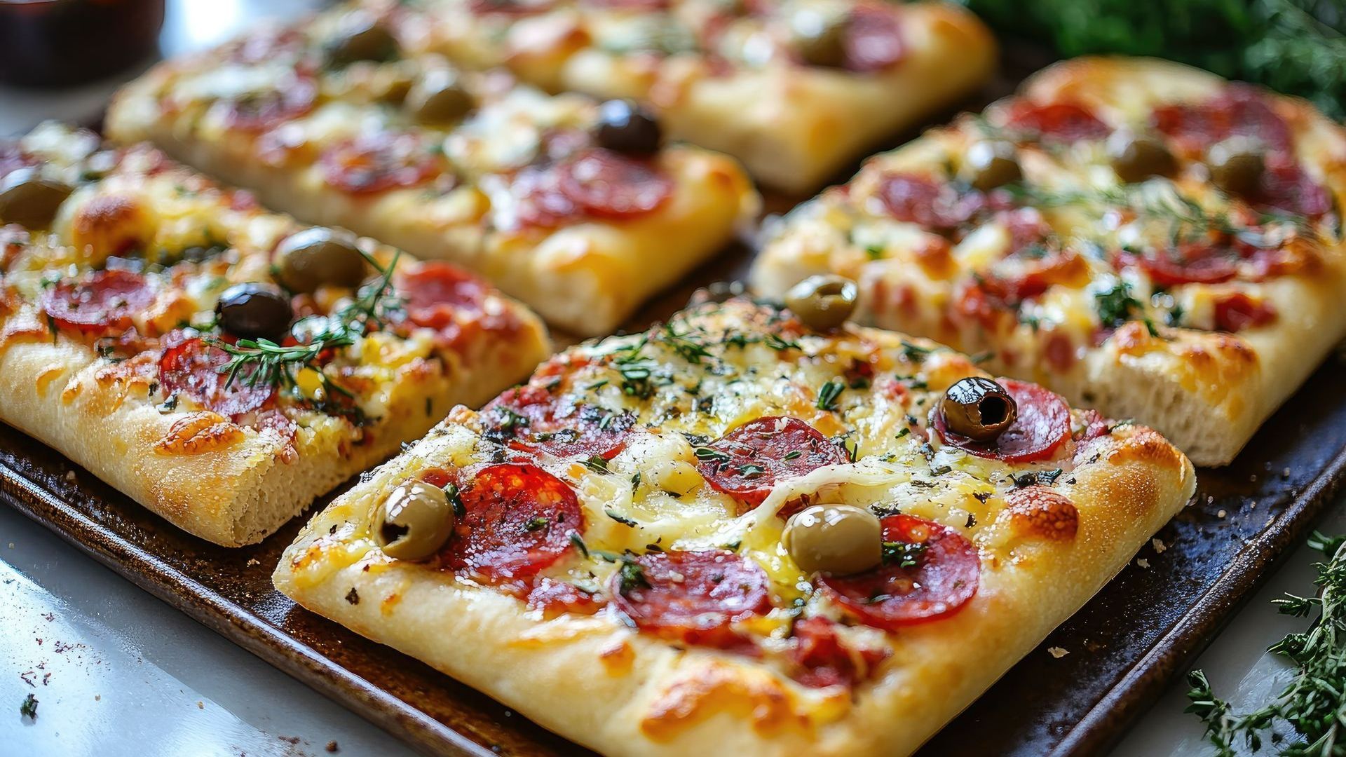 Petite pizza carrée avec des olives