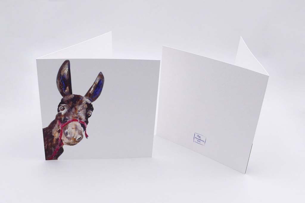 Carte imprimé sur du papier blanc avec un motif d'âne dessiné