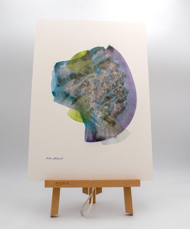 Œuvre abstraite aux nuances bleues et vertes