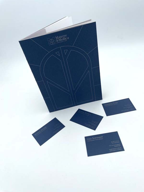 Livret et cartes de visites harmonisées imprimées pour une agence immobilière