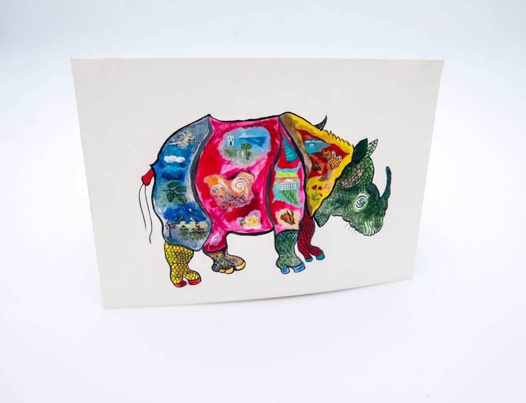 Impression d'une illustration de rhinocéros avec différentes couleurs vives