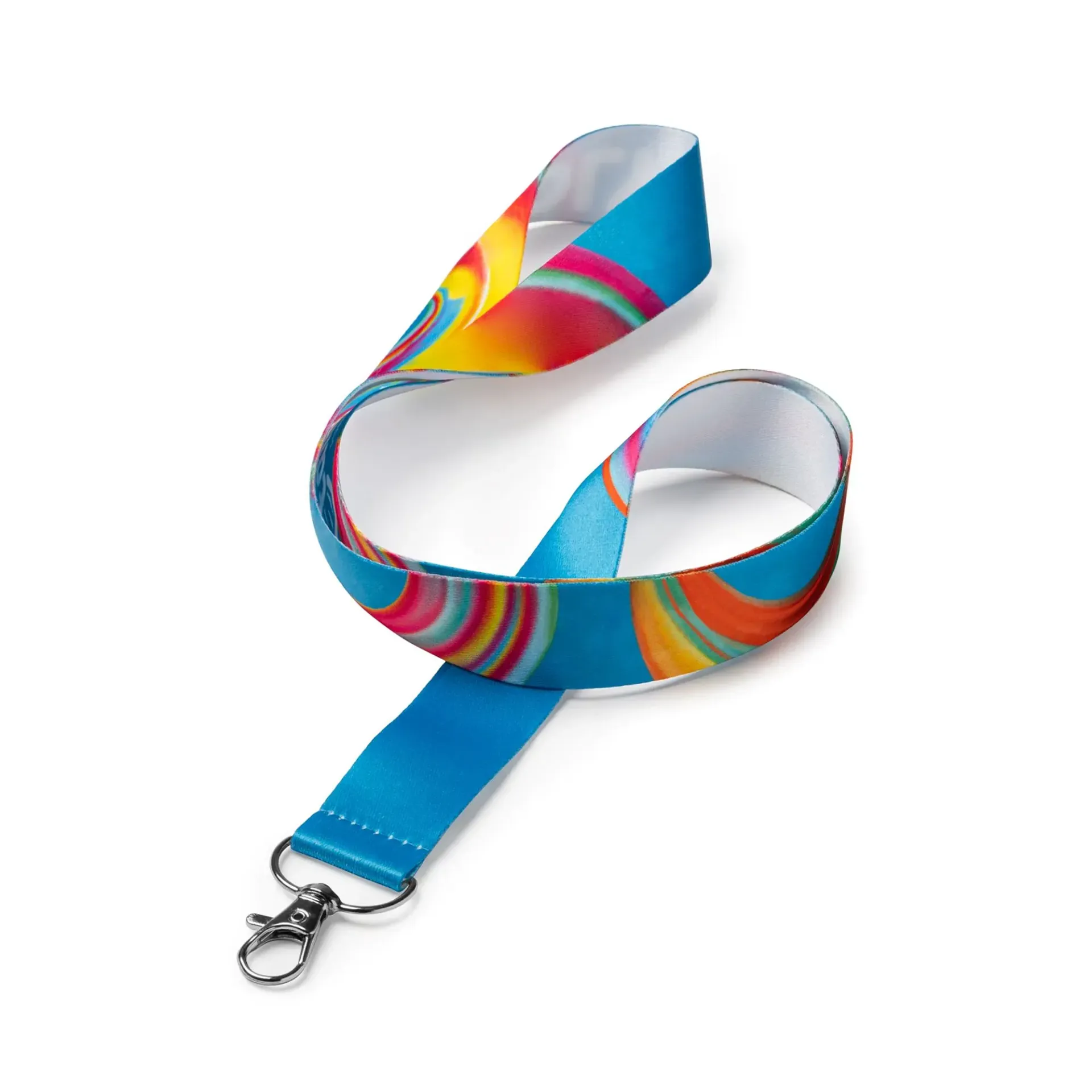 Un cordón azul con un diseño colorido.