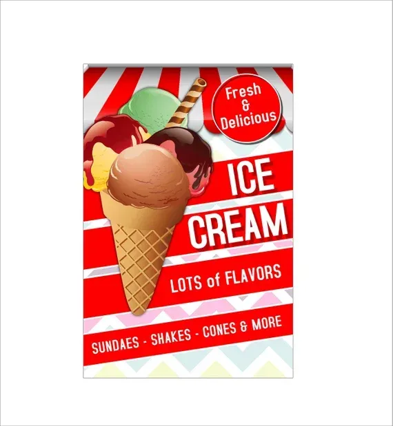 Un cartel que dice helado muchos sabores